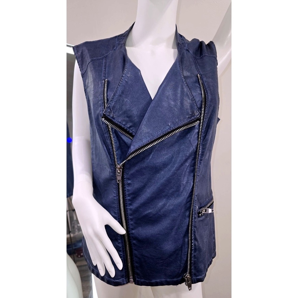 Cristina Women's XL Blue Faux Leather Vest – Double Zipper Punk Rock 90s